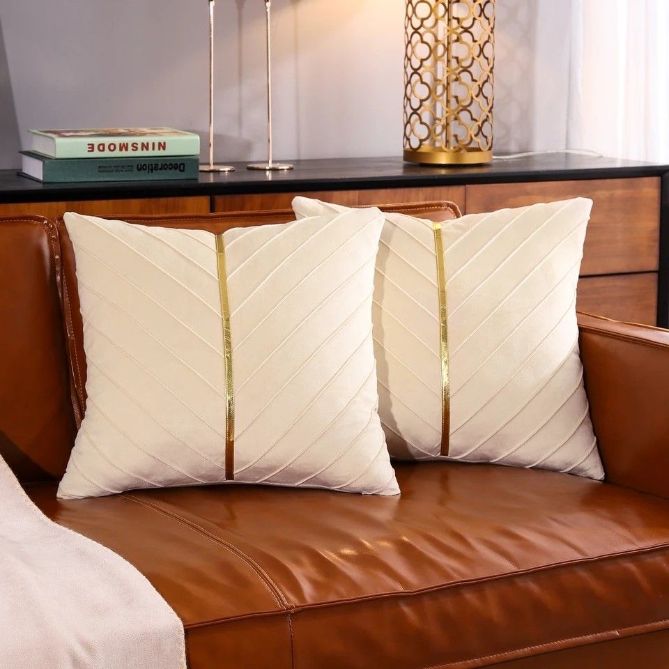 2Pcs Velvet Throw Pillow Covers Gold pu Leather Decorative Couch Pillowcase Luxury Modern Pillow Covers Furniture Home Living Home Decor Cushions Throws on Carousell