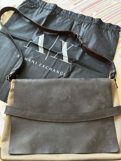 Armani Exchange Brown Canvas Messenger/Crossbody Bag with Leather Flap Close and Strap