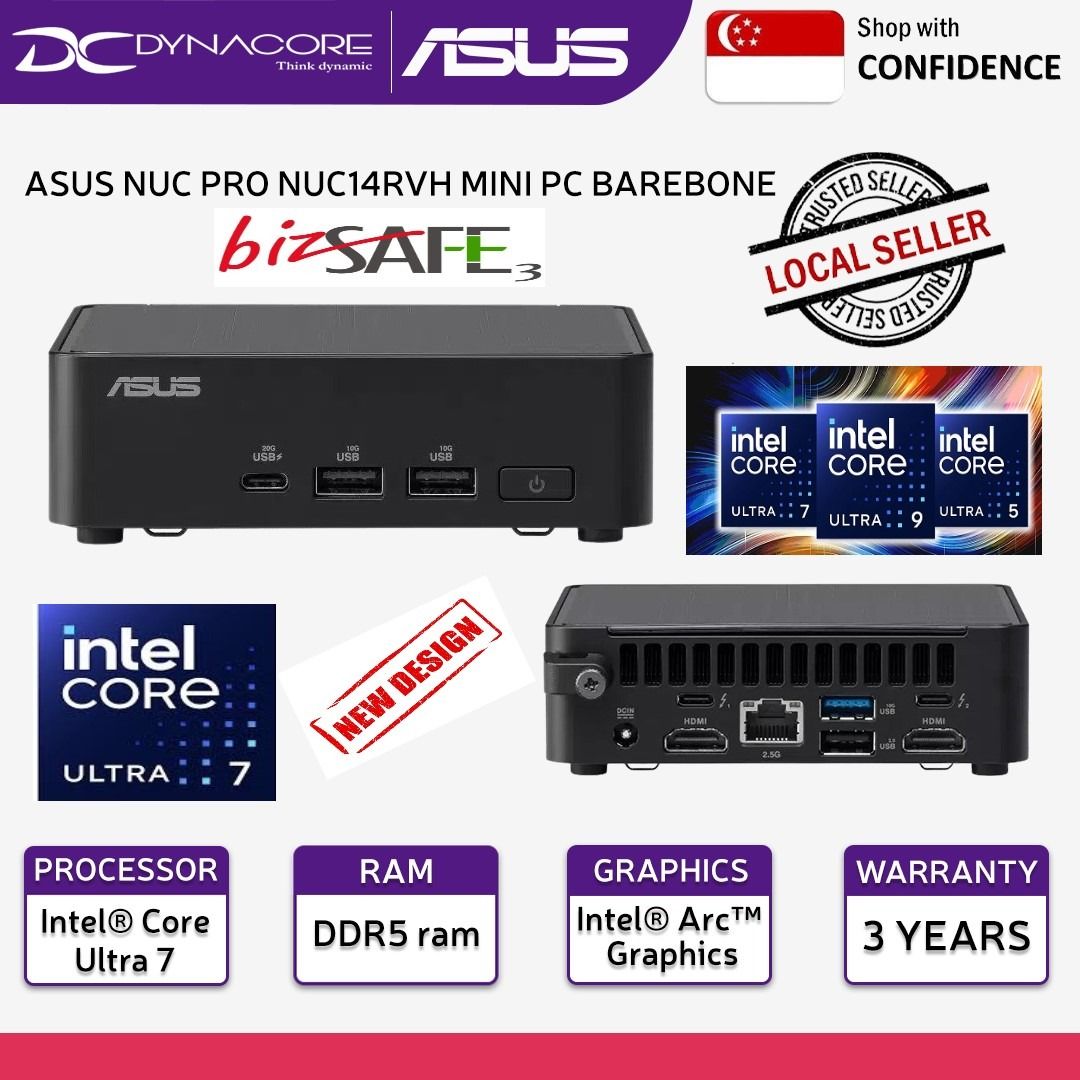 ASUS NUC PRO NUC14RVH MINI PC BAREBONE (14th Gen ULTRA 7 14CORE/  DDR5/M.2/HDMI) (RNUC14RVHU700000I),90AR0072-M001L0 3YEARS WARRANTY 【BRAND  NEW】【DYNACORE】【chat me for more discount】, Computers & Tech, Desktops on  Carousell