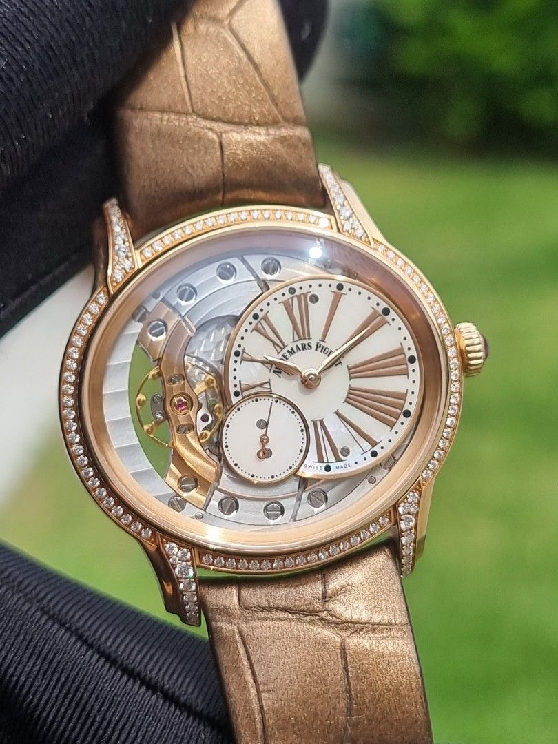 AUDEMARS PIGUET MILLENARY LADY HAND WOUND WATCH 77247OR.ZZ.A812CR.01 77247OR 77247 AP AUDEMARS DIAMOND DIAMONDS MOTHER OF PEARL MOP DIAL