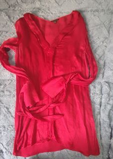 Authentic Red Mossimo Dutti Silk Long Sleeve Top