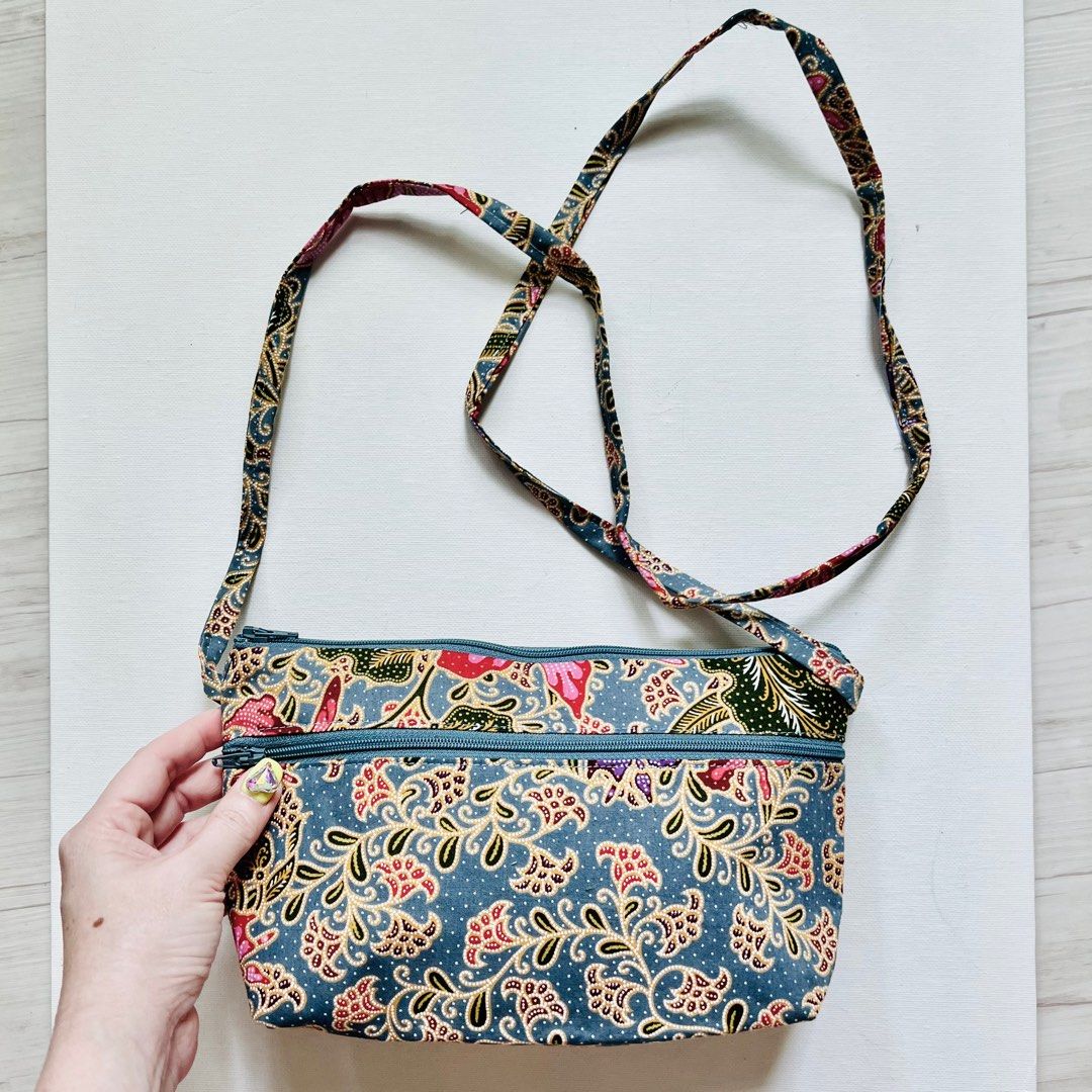 Batik 24cm Sling Bag with side zip Handmade in Singapore