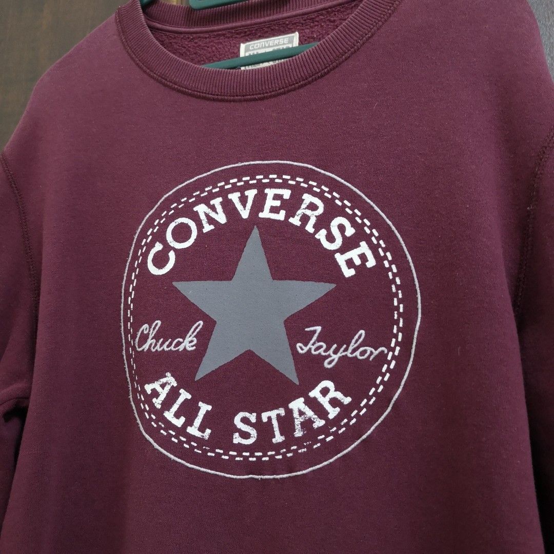 CONVERSE Chuck Jaylor All Star Maroon Top Shirt Tshirt Long Sleeves Unisex Boy Man Girl Lady Woman Easy Match Wear