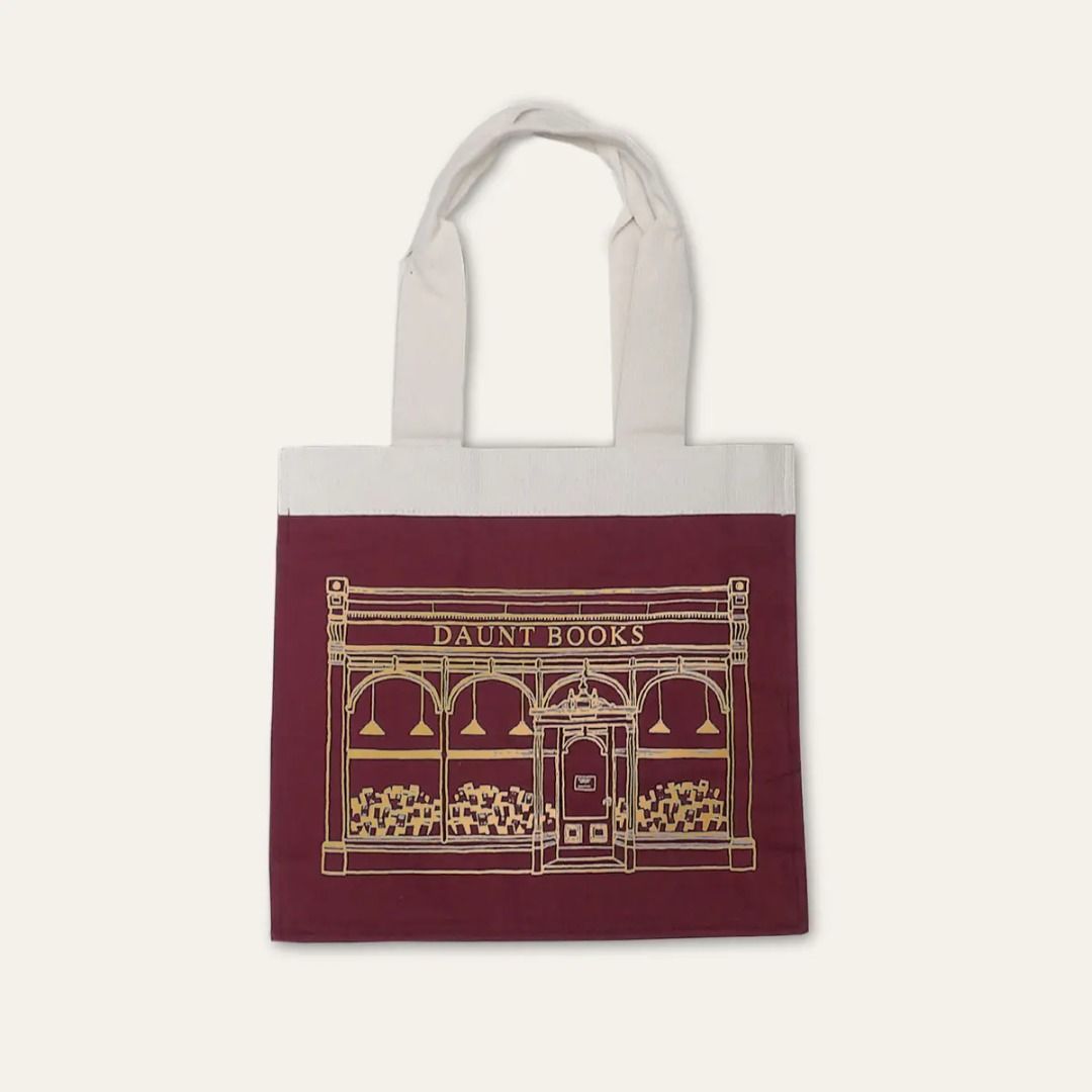Daunt Books Burgundy Dark Red Special Edition Metallic Print Book Tote Canvas Bag