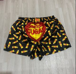 Delicious Sugar Daddy statement graphic silk boxer open fly