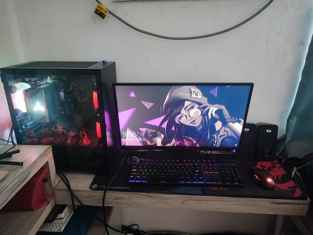 Gaming PC (Category: Desktops) located in Manila. Submitted by potpotyu (Listing ID 1299307677, Image 1). Description: AMD Athlon 3000g MSI A320M PRO VH Team Elite Plus 16gb ram 3200MHZ Gigabyte M.2 SSD 256gb United Power 500 watts 80+ Inplay Ice Tower V2 3pcs Jonsbo CR1200 CPU Cooler Fan DarkFlash DLM22 Black 24 Iodata Monitor Frameless, Slim Type Built in Speaker Port: VGA & HDMI 75hz Red Dragon: Keyboard -k656 1Rudra Mouse-620 Gainer RFS: Nkad