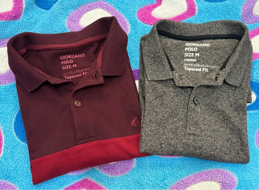 Giordano Polo Shirt (Category: Tshirts & Polo Shirts ) located in Bulacan. Submitted by kijak (Listing ID 1299341401, Image 1). Description: Orig Giordano Polo shirts for Men Medium *color may vary due to lighting 1. maroon - with minor flaw may maliit na butas sa collar 2. gray - no issue/no flaws RFS: di na kasya Payment: Gcash or BPI Plus SF c/o buyer .