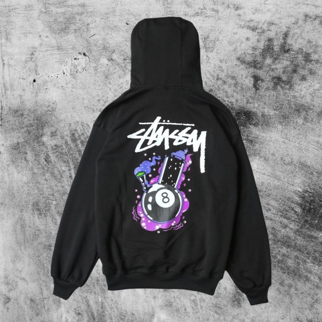 Hoodie Stussy Ball Hitam, Fesyen Pria, Pakaian Baju Luaran di