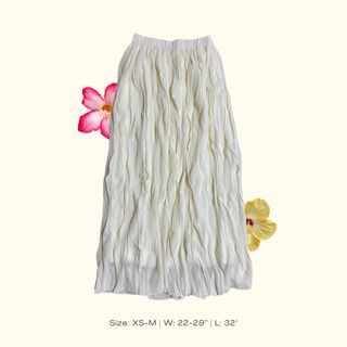 Korean White Wrinkled Pleated Long Maxi Skirt | Summer Casual