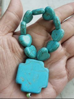 Made in Mexico beautiful heart turquoise finger pocket rosary