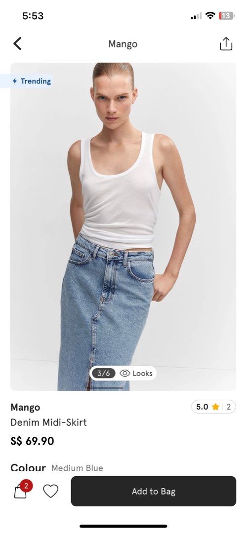 Mango denim midi skirt shop