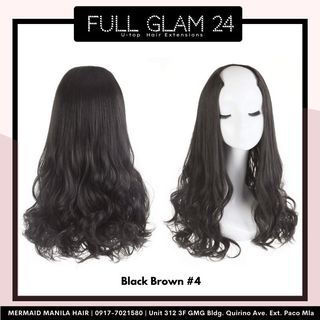 Mermaid Manila Hair- U Top Hair Extensions - Full Glam 24” Black Brown Shade. With free hanger