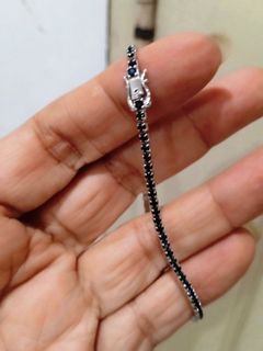 Natural Black  sapphire tennis Bracelet in Sterling Silver