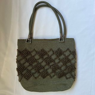 Pretty Olive Green Knitted with Beads Shoulder Bag