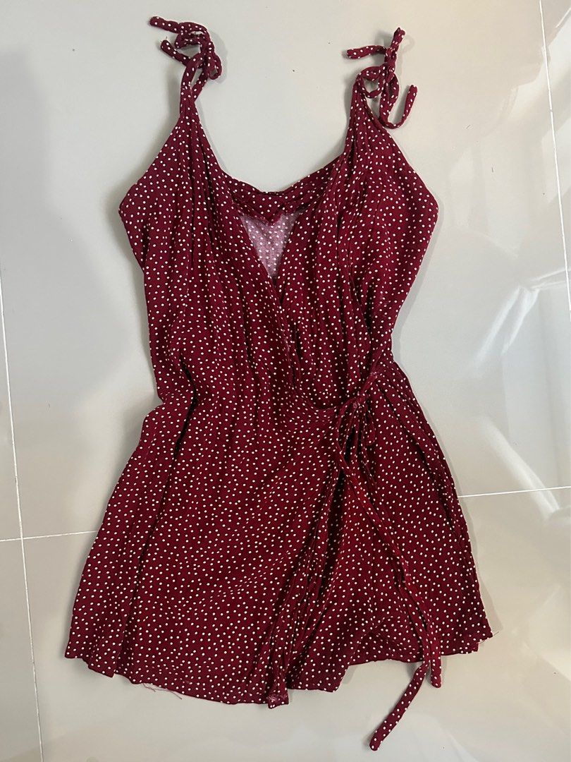Red polkadot tie romper (Category: Rompers) located in Quezon City. Submitted by talamnl (Listing ID 1299446585, Image 1). Description: Used only once Selling low. Need to dispatch a lot since i’m decluttering 😅.