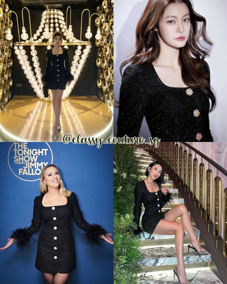 Self Portrait Black Boucle Feather Mini Dress, Women's Fashion, Dresses &  Sets, Dresses on Carousell