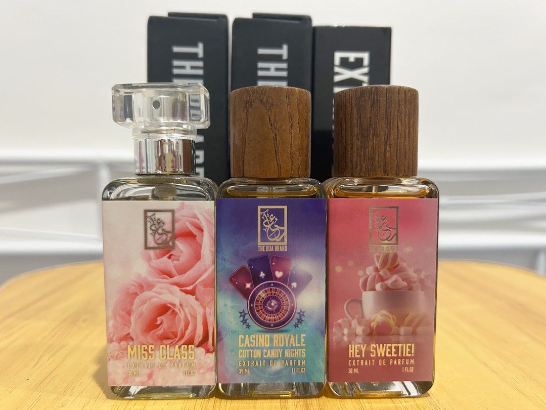 (Set) Dua Brand Perfumes (Category: Fragrance & Deodorants) located in Manila. Submitted by ktdeclutters (Listing ID 1299380819, Image 1). Description: The Dua Brand Scents 1. Miss Class- SOLD 2. Casino Royale Cotton Candy Nights- Baccarat Rouge x cotton candy (1 spray missing only) 3. Hey Sweetie- PDM Oriana du pe (2 sprays missing only (see previous listing for individual price & scent notes) Last price posted bought EACH for 2600 + sf !!!Pls d