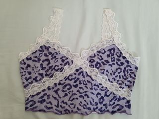 Shein Lace Trim Cami Top in Violet Leopard Print