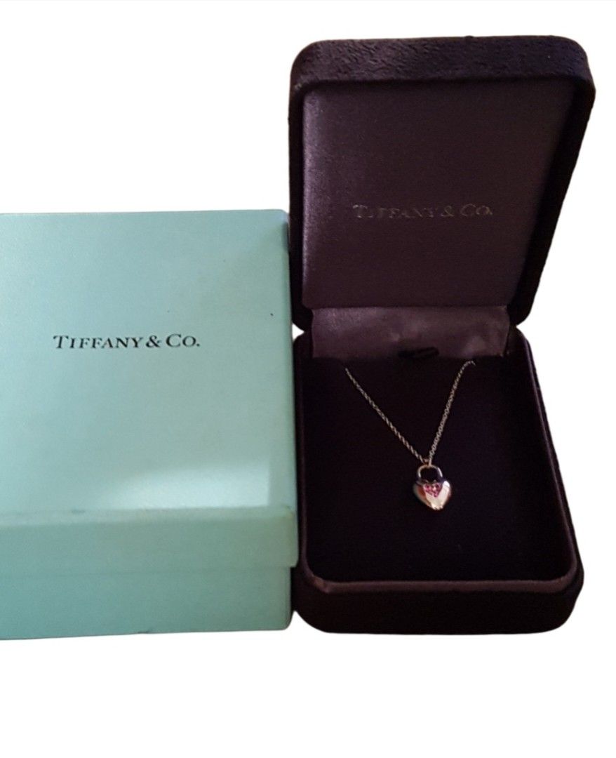 Tiffany Co. Mini Heart Lock Pink Sapphire 18k 750 White Gold Necklace Luxury Accessories on Carousell