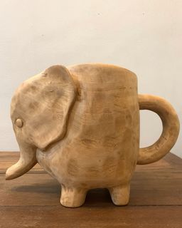 Wooden elephant planter vase with handle