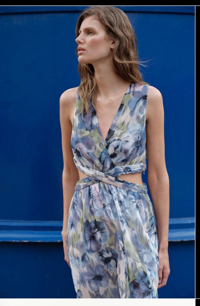 Zara printed metallic thread dress with cutout