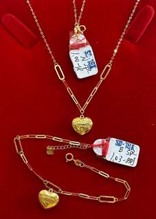 18K Saudi Gold heart necklace and bracelet