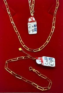 18K Saudi Gold paperclip necklace and bracelet