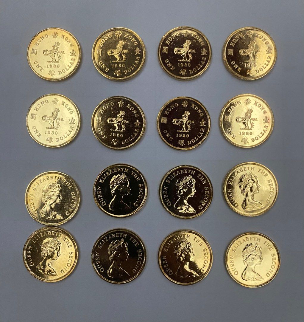 女皇頭1980版金色（錯色體）$160/枚，黃銅鎳合金材質, 興趣及遊戲, 收藏品及紀念品, 錢幣- Carousell