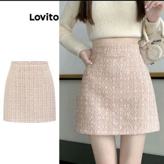 💘 Lovito Pink Tweed A Line Skirt (Large )