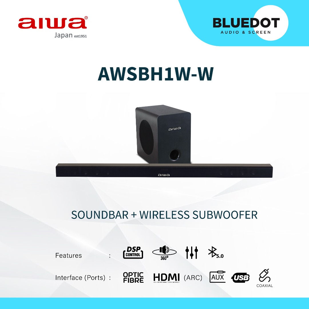 Aiwa Sound bar With Subwoofer 2.1 Ch | AWSBH1W-W | Bluetooth 5.0 | aptX ...