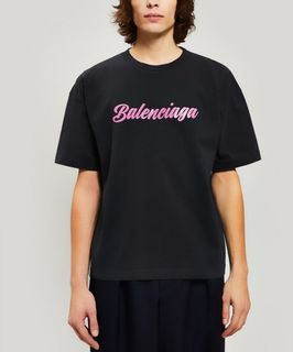 Balenciaga Bubblegum Logo Cotton T Shirt in Black