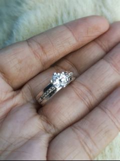 Beautiful double ring Russian diamond sterling silver engagement ring.. Size 5