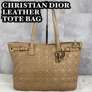 Christian Dior Leather Tote Bag Cannage Charm Brown