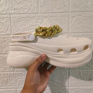 Crocs White Bae Clogs + Gold Chain (PRICE ADJUSTED)