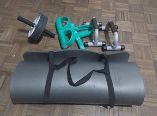 Exercise Equipments (yoga mat,  ab roller, push up bar, foot resistance band