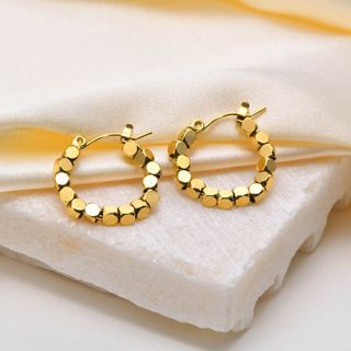 Gold Color Hoop Earrings for Women Lady, Anti Allergy Stainless Steel Small Geometric Square Cube Earring Gifts Jewelry