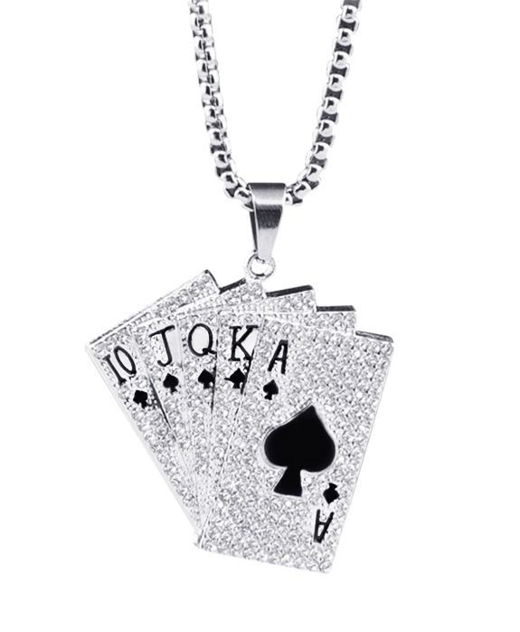 Gorgeous Cubic Zirconia Poker Flash Card Pendant + Stainless Steel 