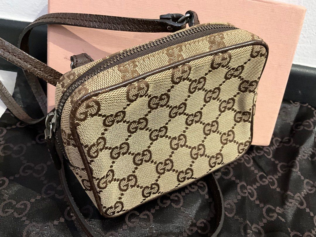 Authentic Gucci GG Canvas Brown Tracollina Sling Bag