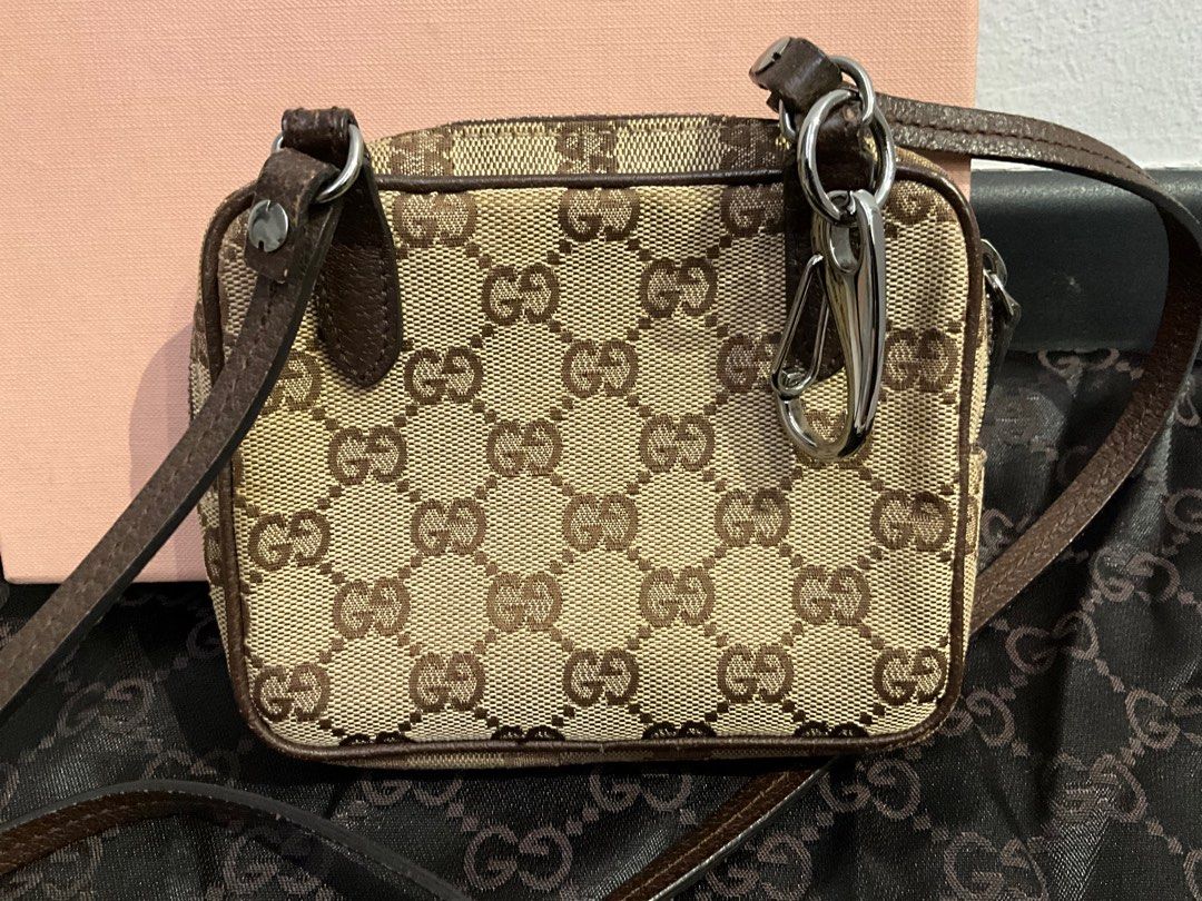 Authentic Gucci GG Canvas Brown Tracollina Sling Bag