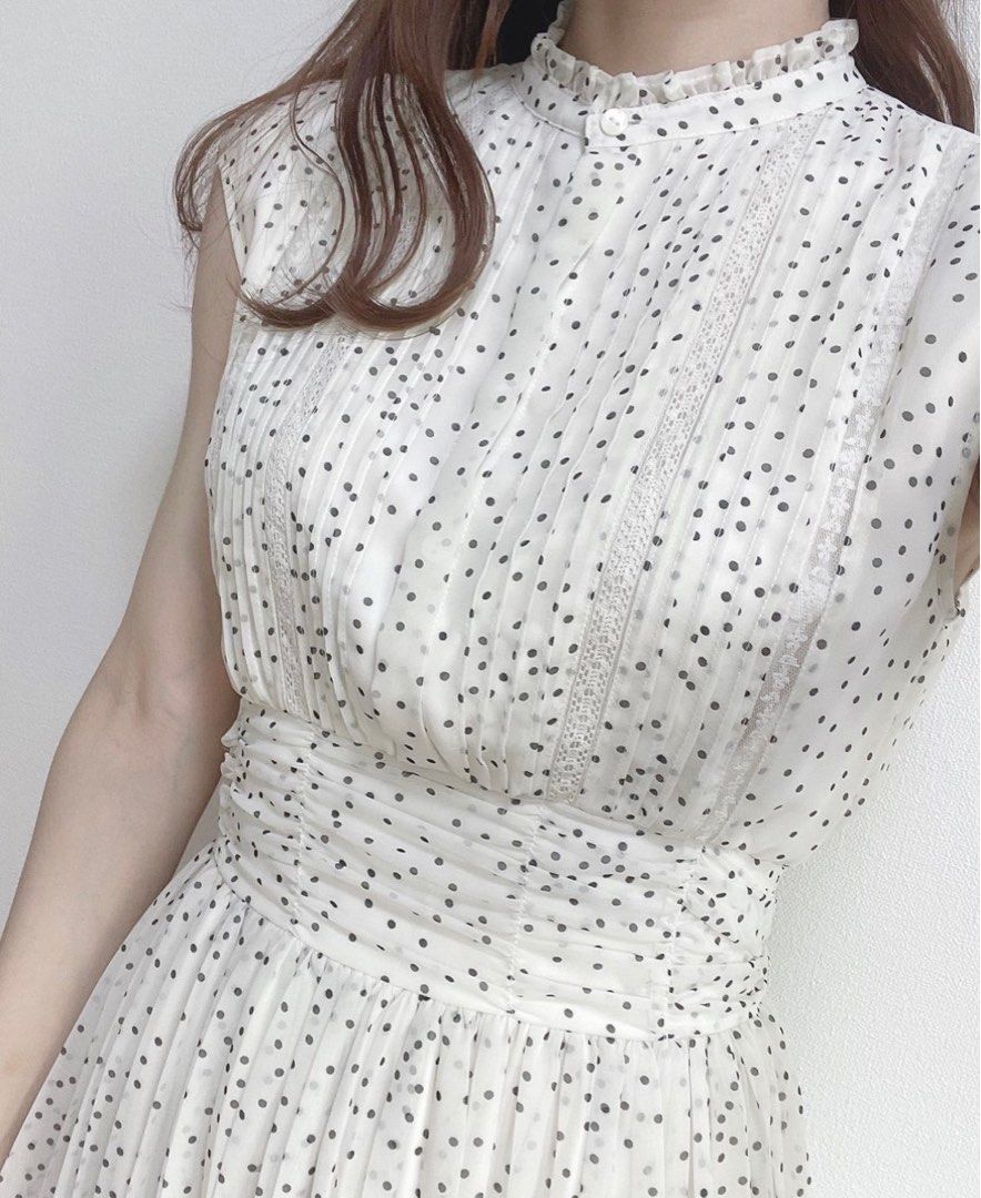 Herlipto Polka Dot Side Bow Pleated Dress - white 長裙斯文裙日系貴