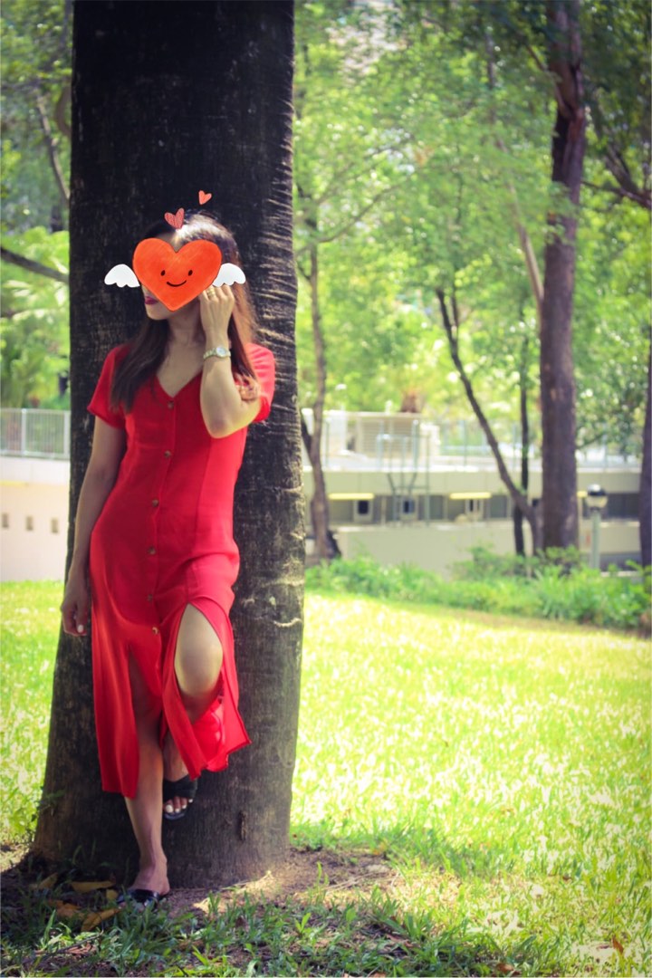H M button down red dress Women s Fashion Dresses Sets Dresses on Carousell