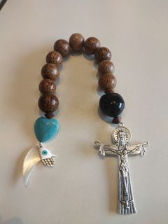 Made in Vatican Rome beautiful Sherwood with turquoise heart kuwai heart beads with evil eye, angel wing pocket rosary