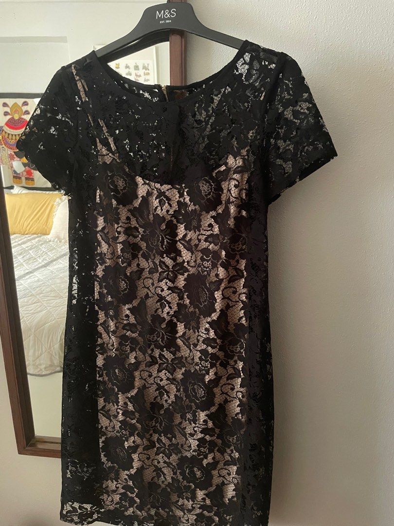 marks and spencer black lace dress Satin Lace Midaxi Slip Dress | BLACK | Dresses