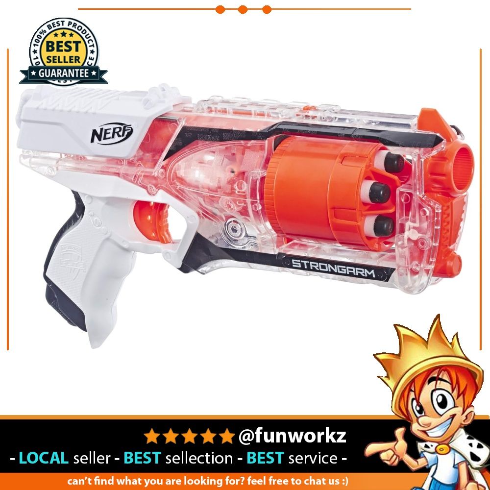 NERF Strongarm Nerf N Strike Elite Toy Blaster with Rotating Barrel Slam Fire and 6 Official Nerf Elite Darts for Kids Teens and Adults Exclusive Clear Hobbies Toys Toys Games