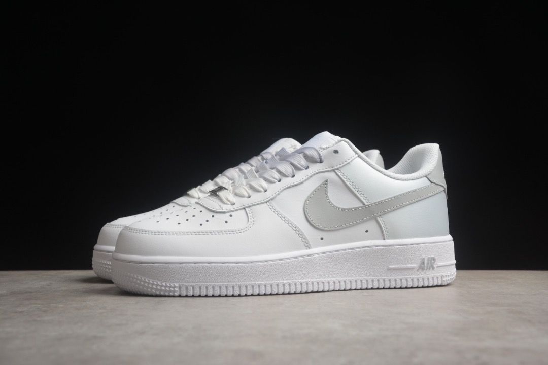 White nike shoes with grey swoosh hot sale