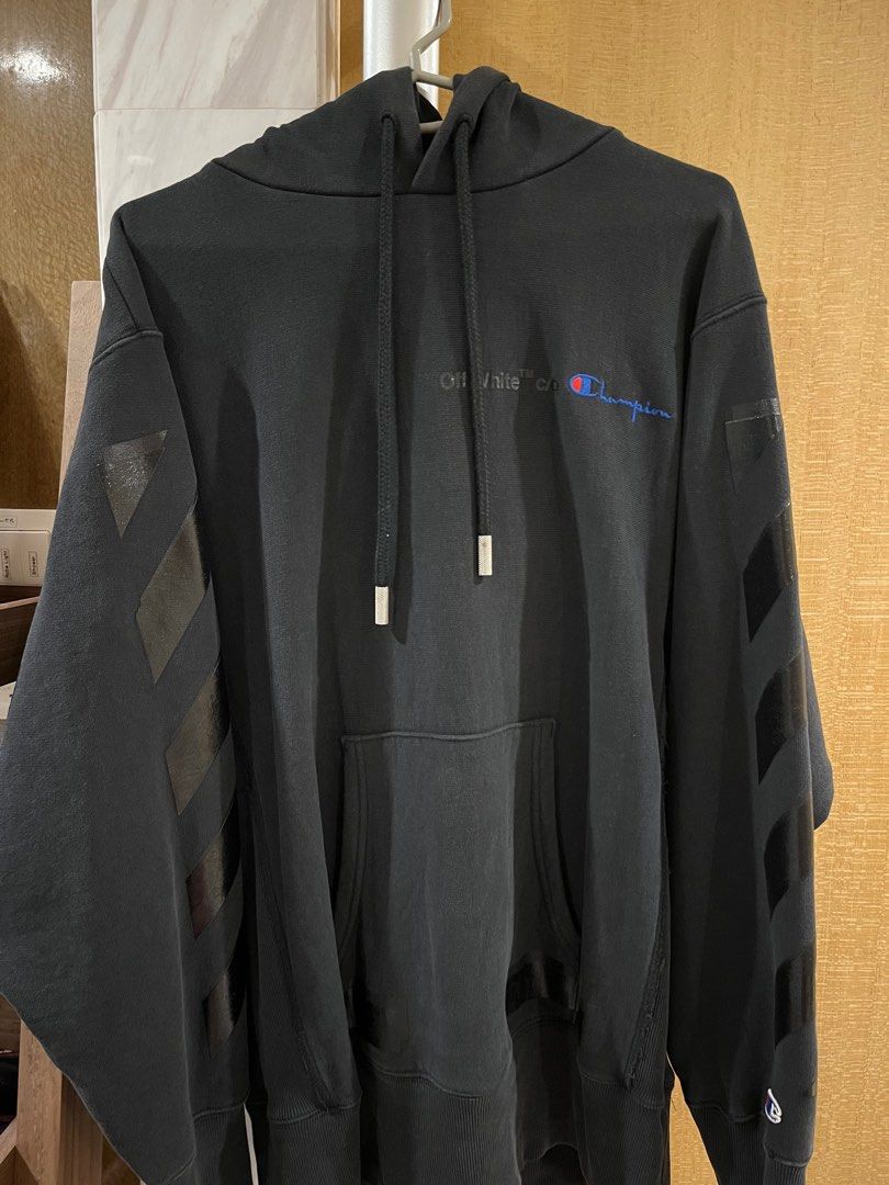 Off white x champion black hoodie discount
