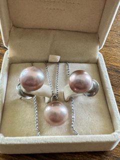 Pink Edison Pearls Earrings and Necklace set