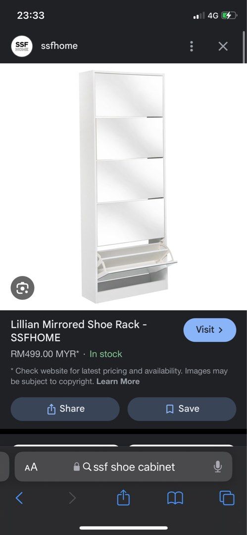 Preloved SSF Mirrored Shoe Cabinet Rak Kasut Furniture Home Living Furniture Shelves Cabinets Racks on Carousell