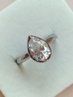 Rebecca Pear Half Bezel Ring in White Gold
