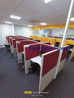 red and light gray fabric office partition with table top / office partition / office table / office furniture